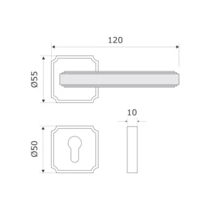 Brass Lever Handle on Rose with Escutcheons 120mm – Dark Bronze Finish – British Hardware