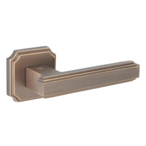 Brass Lever Handle on Rose with Escutcheons 120mm – Dark Bronze Finish – British Hardware