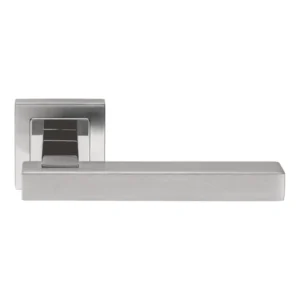 LRS402 Stainless Steel Lever Handle on Square Rose with Escutcheons 135mm – Satin Stainless Steel Finish