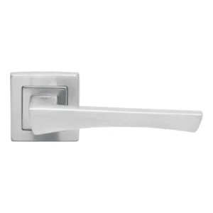 Designer Stainless Steel Lever Handle on Square Rose with Escutcheons – 53-130mm Satin Stainless Steel Finish