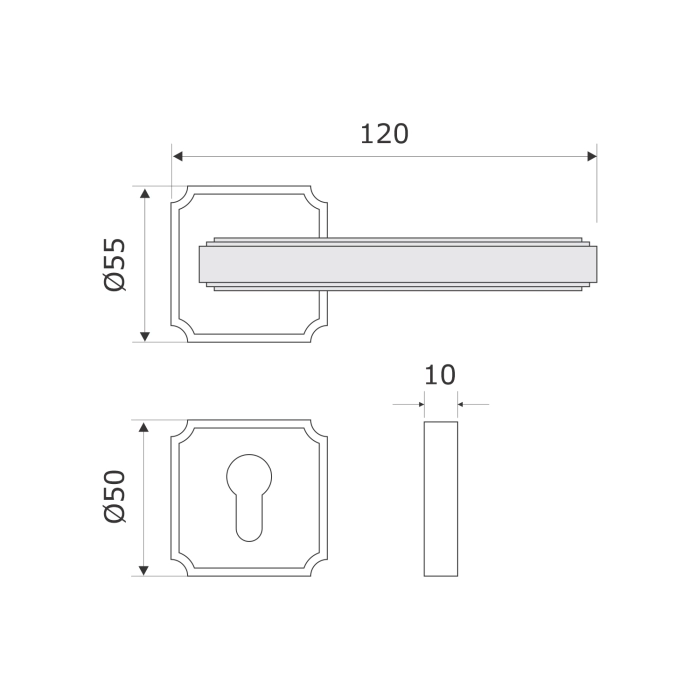 brass lever handle on square rose with escutcheon for home doors, office doors and interior doors