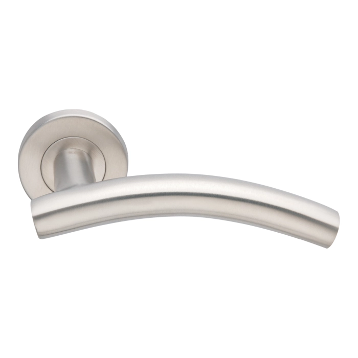 tubular lever handle on round rose with escutcheon for doors