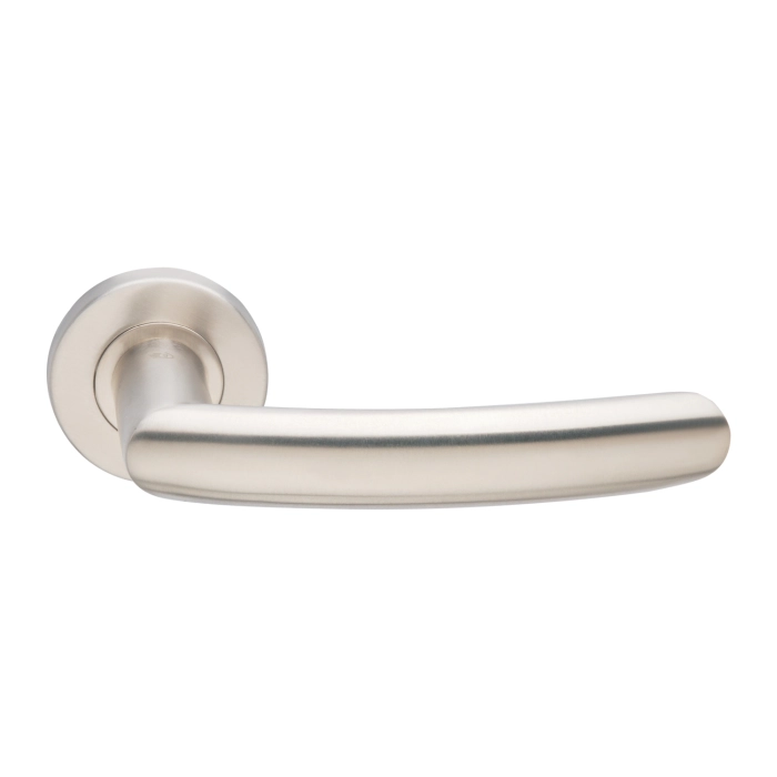 LRS110 Tubular Lever Handle on Rose 135mm Satin Stainless Steel | British Hardware