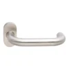 Tubular Lever Handle on Oval Rose 140mm Satin Stainless Steel | British Hardware
