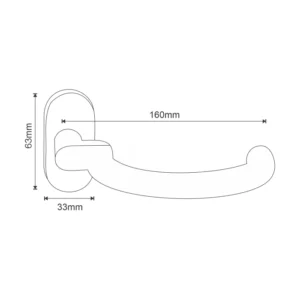 Tubular Lever Handle on Oval Rose 160mm Satin Stainless Steel | British Hardware