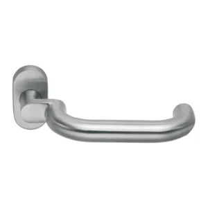 Tubular Lever Handle on Oval Rose 160mm Satin Stainless Steel | British Hardware