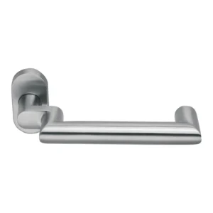 19mm Tubular Lever Handle on Oval Rose Satin Stainless Steel | British Hardware