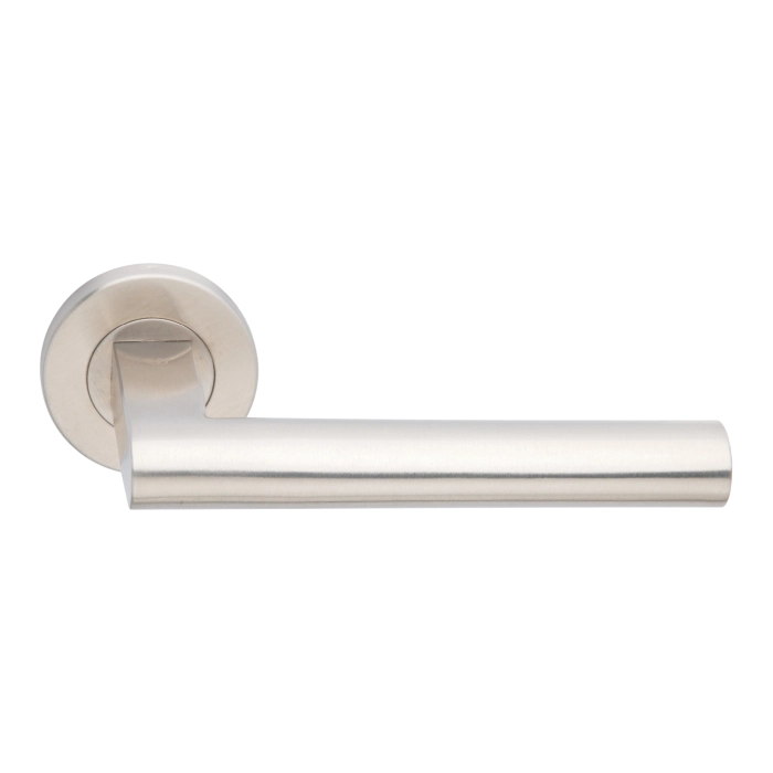 stainless steel lever handle on rose with escutcheon for doors