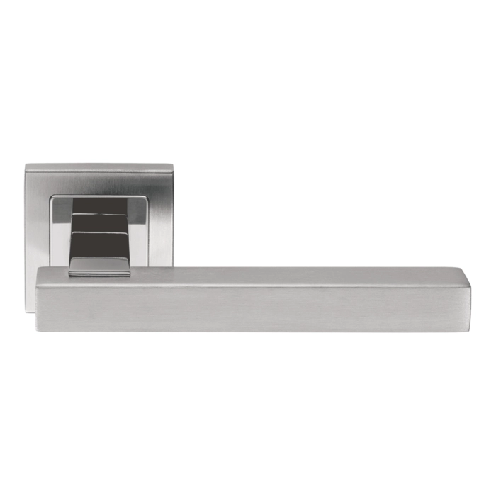 stainless steel lever handle on square rose with escutcheon for home doors, office doors and interior doors