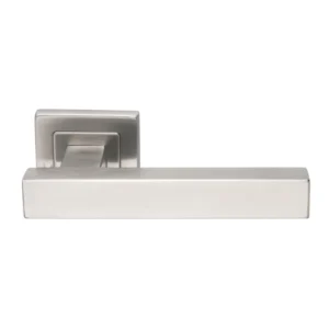 stainless steel lever handle on square rose with escutcheon for home doors, office doors and interior doors