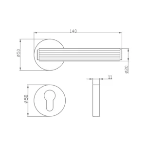 brass lever handle on 10mm round rose without escutcheon for doors