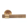 brass lever handle on round rose without escutcheon for doors