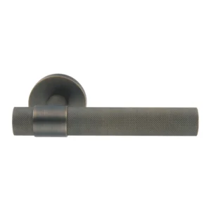 brass lever handle on round rose without escutcheon for doors