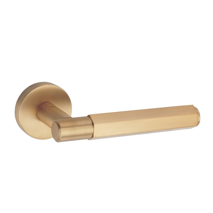 Brass Lever Handle on 10mm Round Rose without Escutcheons 135mm Length Satin Champagne Gold British Hardware