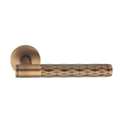 brass lever handle on round rose without escutcheon for doors