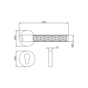 Brass Lever Handle on 11mm Round Rose without Escutcheons 156mm Length British Hardware