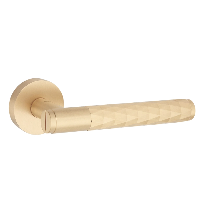 brass lever handle on round rose without escutcheon for doors