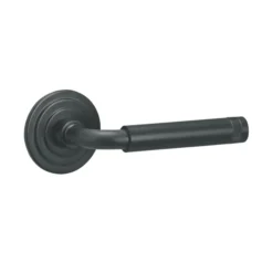 brass lever handle on round rose with escutcheon for doors