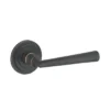 brass lever handle on round rose with escutcheons for interior and main doors