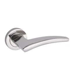 brass lever handle on round rose with escutcheon for doors