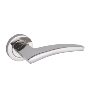 brass lever handle on round rose with escutcheon for doors