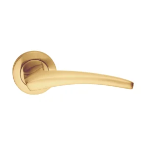 brass lever handle on round rose with escutcheon for doors