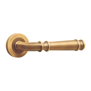 brass lever handle on round rose with escutcheon for interior doors