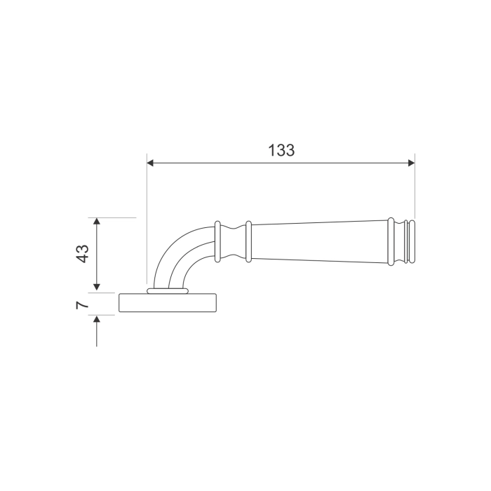 Brass Lever Handle on 7mm Round Rose with Escutcheons 133mm Length British Hardware