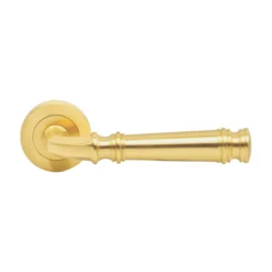 brass lever handle on round rose with escutcheon for interior doors