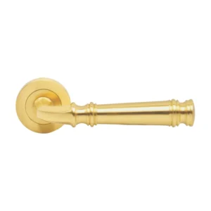 brass lever handle on round rose with escutcheon for interior doors