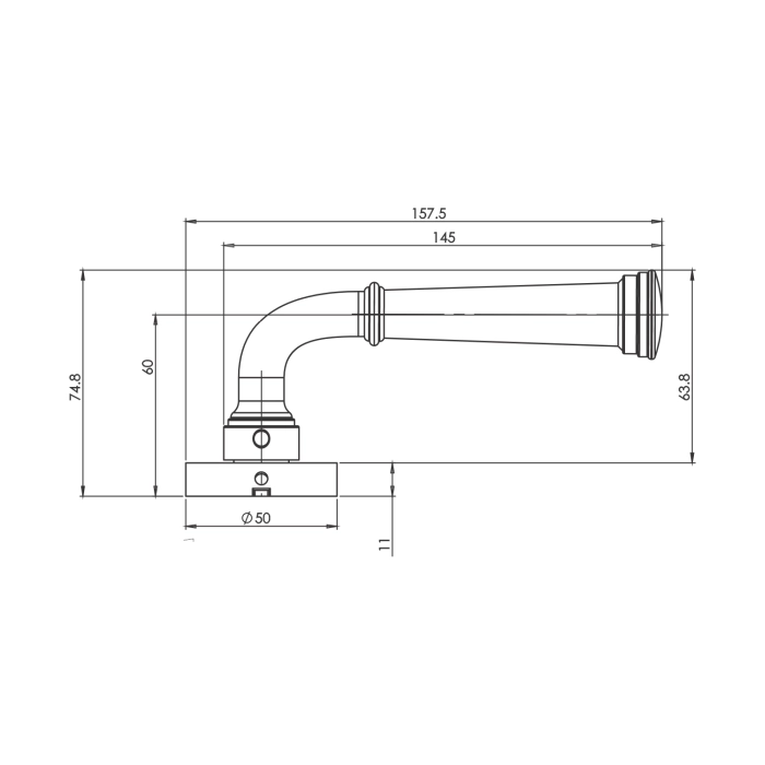 Brass Lever Handle on 6mm Round Rose with Escutcheons 145mm Length British Hardware