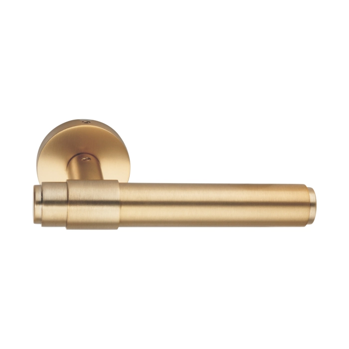 brass lever door handle on round rose without escutcheon for doors