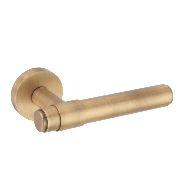 brass lever handle on round rose without escutcheon for doors