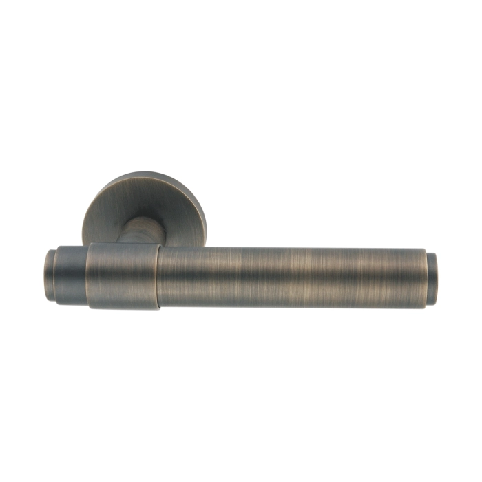 brass lever handle on round rose without escutcheon for doors