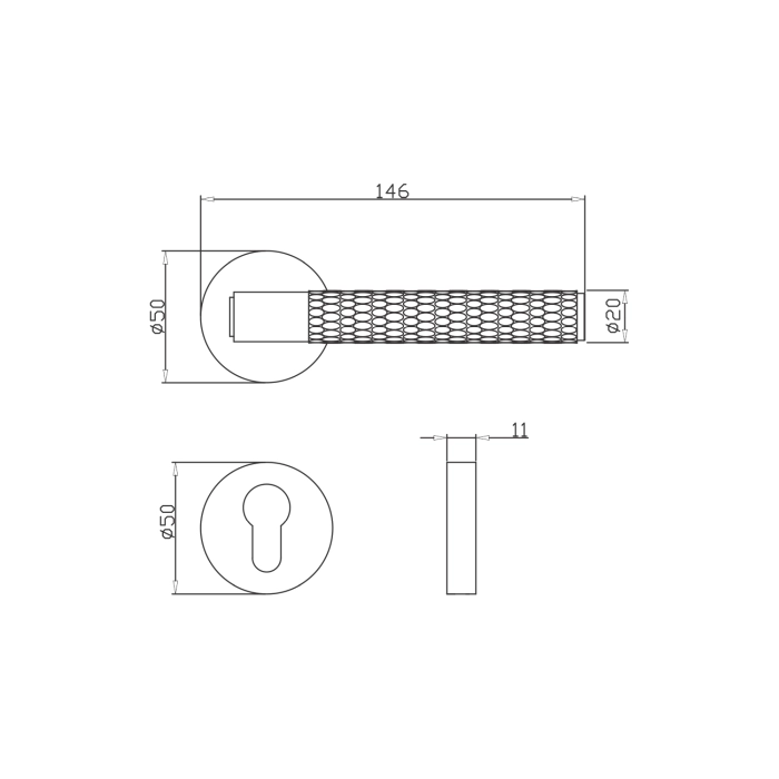 brass lever handle on round rose without escutcheon for interior doors