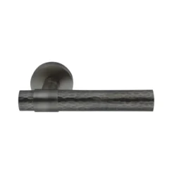 modern lever handle on round rose with escutcheon for interior doors