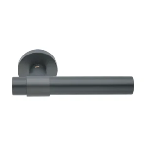 Brass Lever Handle on 6mm Round Rose with Escutcheons 140mm Length Matt Black British Hardware