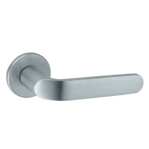 brass lever handle on round rose with escutcheon for doors