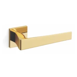 brass lever handle on square rose with escutcheon for doors