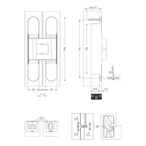 Zamac 3D concealed hinges load capacity 70kg for cabinets and furniture doors