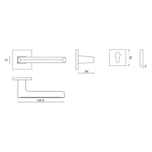 EuroArt Lever Handle on Square Rose with Escutcheons 130.5mm Matt Antique Brass British Hardware