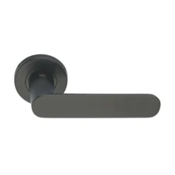 solid stainless steel lever handle on round rose with escutcheon for doors