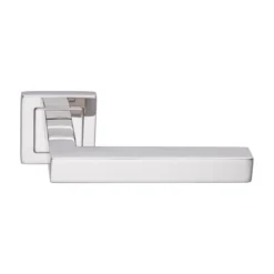 stainless steel lever handle on square rose with escutcheon for home doors, office doors and interior doors