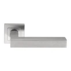 stainless steel lever handle on square rose with escutcheon for home doors, office doors and interior doors