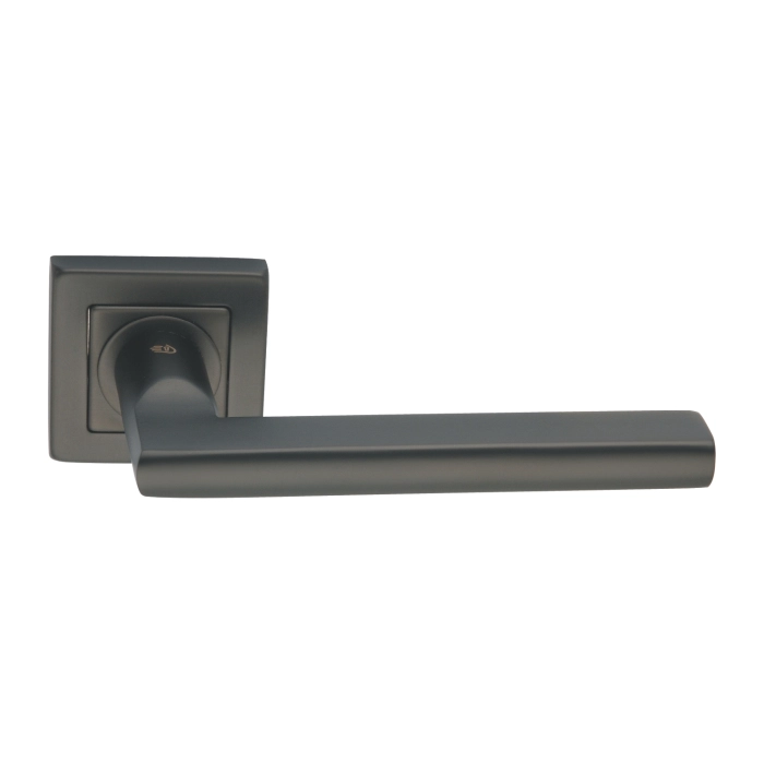 stainless steel lever handle on square rose with escutcheon for home doors, office doors and interior doors