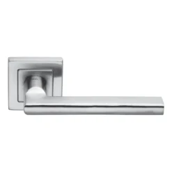 stainless steel lever handle on square rose with escutcheon for home doors, office doors and interior doors