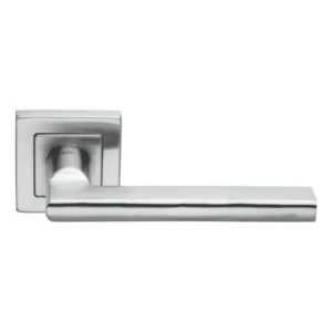 stainless steel lever handle on square rose with escutcheon for home doors, office doors and interior doors