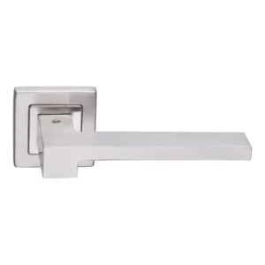 stainless steel lever handle on square rose with escutcheon for home doors, office doors and interior doors