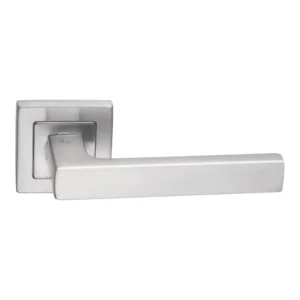 stainless steel lever handle on square rose with escutcheon for home doors, office doors and interior doors