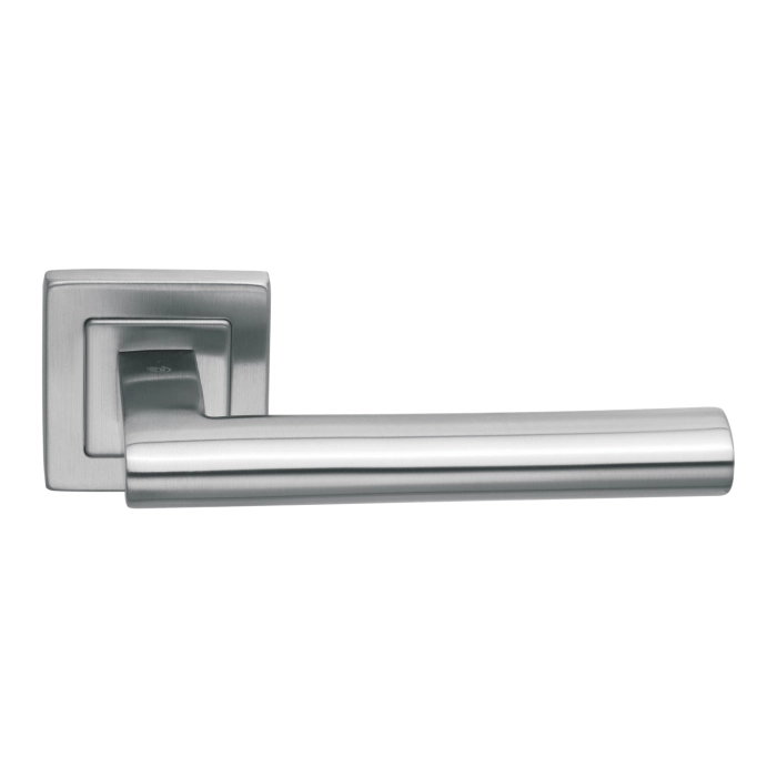 stainless steel lever handle on square rose with escutcheon for home doors, office doors and interior doors